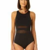 Anne Cole High Neck Mesh One Piece Swimsuit