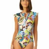 Anne Cole Flutter Sleeve Zip Up One Piece Swimsuit