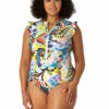 Anne Cole Flutter Sleeve Zip Up One Piece Plus Size Swimsuit