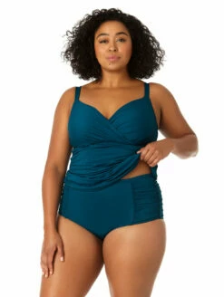 Anne Cole Surplice Under Wired Plus Size Tankini -CA Swimsuit Sales Shop 23PT23301AnneColeSurpliceTankiniDeepSeaFrontEdit2