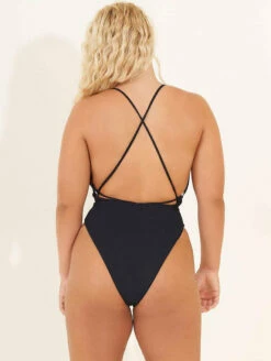 Maaji Safari Plunge One Piece Swimsuit -CA Swimsuit Sales Shop 3227SOC002SafariVNeckOnePiecePlungeBlackOrchidBackPlus