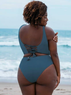 Maaji Paradise Longline Triangle Bikini Top -CA Swimsuit Sales Shop 3314STR603ParadiseLonglineTriangleBikini3400SCC602MidRiseCheekyBriefBluejayBackEditedLifestyle