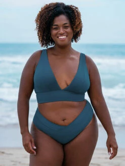 Maaji Paradise Longline Triangle Bikini Top -CA Swimsuit Sales Shop 3314STR603ParadiseLonglineTriangleBikini3400SCC602MidRiseCheekyBriefBluejayFrontEditedLifestyle