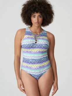 PrimaDonna Holiday Plunge Lace Up One Piece Swimsuit -CA Swimsuit Sales Shop 4007145HolidaySpecialSwimsuitMezcalitaBlueFront
