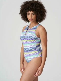 PrimaDonna Holiday Plunge Lace Up One Piece Swimsuit -CA Swimsuit Sales Shop 4007145HolidaySpecialSwimsuitMezcalitaBlueSide