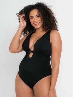 Curvy Kate Sundown Reversible One Piece Swimsuit -CA Swimsuit Sales Shop CS025607SundownReversiblePlungeOnePieceBlackFrontEdit2