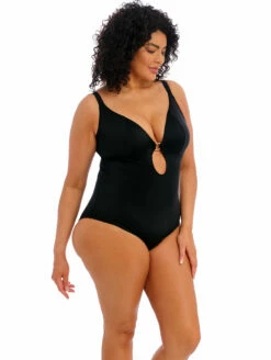 Elomi Plain Sailing Plunge One Piece Swimsuit -CA Swimsuit Sales Shop ES7280ElomiPlainSailingPlungeOnePieceBlackSideEdit