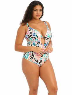 Elomi Party Bay Plunge One Piece Swimsuit -CA Swimsuit Sales Shop ES801444PartyBayNonWiredPlungeSwimsuitLeoMultiSideEdited