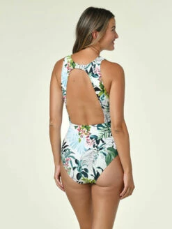 Jantzen Nature Glow Farrah High Neck One Piece Swimsuit 5 Jantzen Nature Glow Farrah High Neck One Piece Swimsuit -CA Swimsuit Sales Shop JZ23007MFarrahHighNeckOnePiecePalmLeafsBackEdited