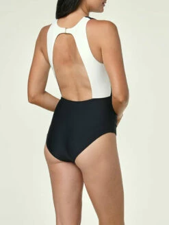 Jantzen Midnight Glam Farrah High Neck One Piece Swimsuit -CA Swimsuit Sales Shop JZ23133MFarrahHighNeckOnePieceBlackIvoryBackEdited